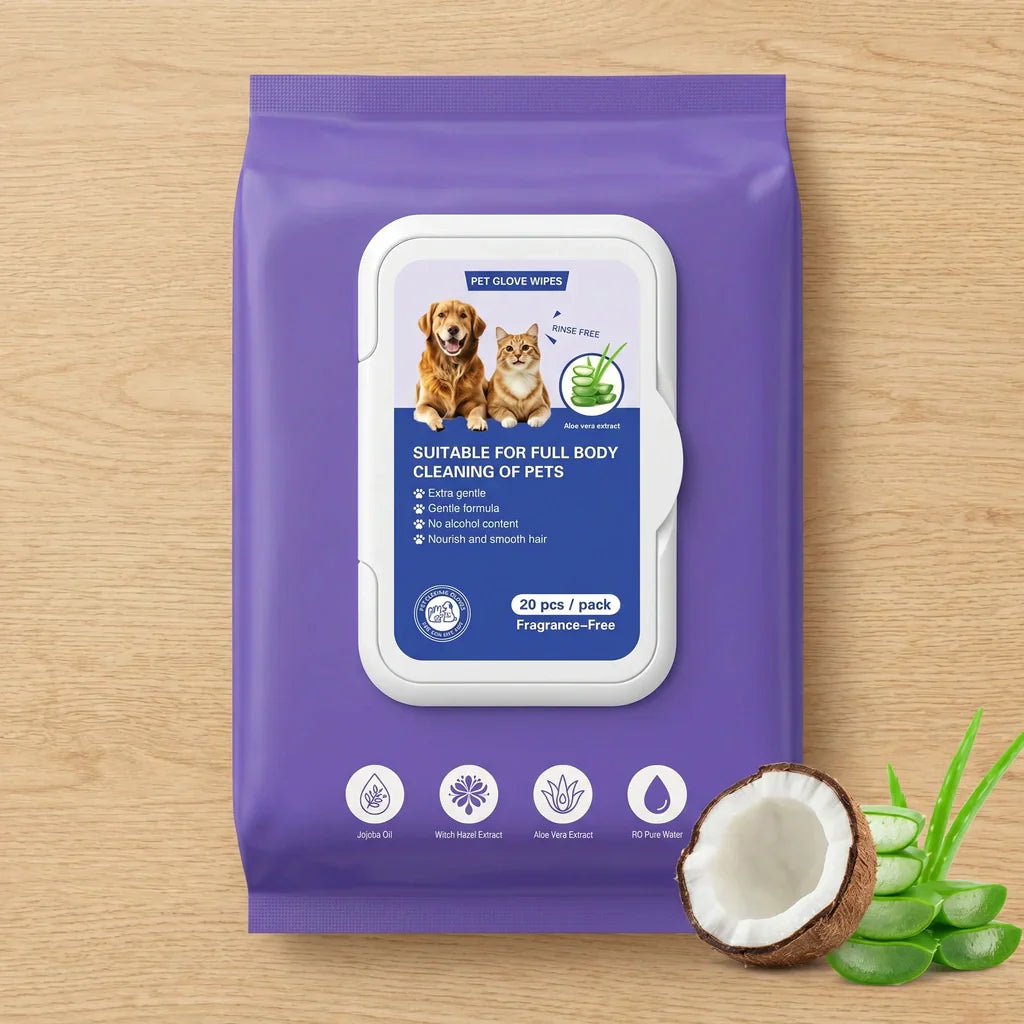 Plant-Based Pet Bathing Glove Wipes