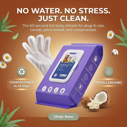 Plant-Based Pet Bathing Glove Wipes